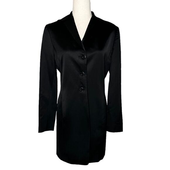 Tahari Black Wool Satin Long Formal Dress Coat Blazer | Size 8 - Picture 1 of 8